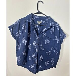 Style & Co. Petite Large (PL) Navy Blue Floral Blouse Collared Button-Up